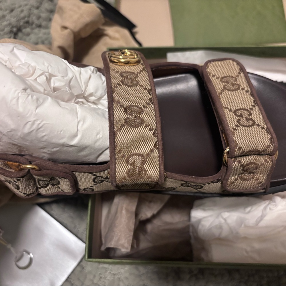 Gucci Brown Monogram Sandals